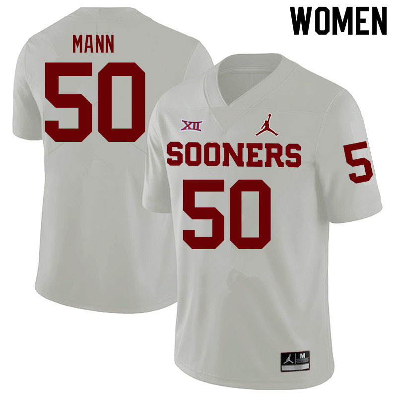 Women #50 Jake Mann Oklahoma Sooners College Football Jerseys Sale-White - Click Image to Close